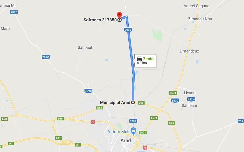 Harta cu indicatii de orientare catre casa de vanzare, Sofronea, Arad
